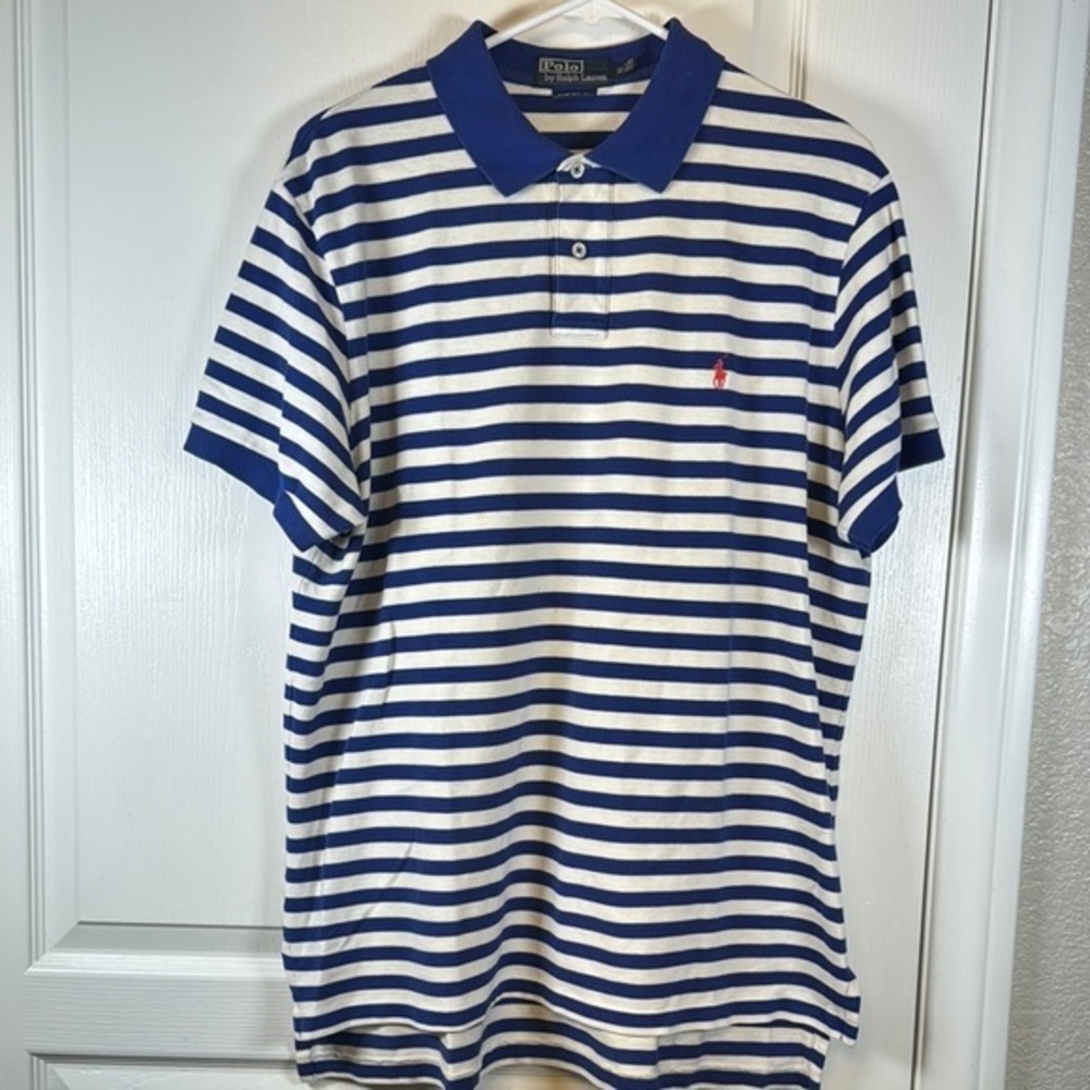 Polo Ralph Lauren Blue White Polo Shirt Size XL #5575